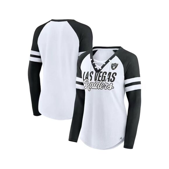 Fanatics NFL Las Vegas Raiders Black and White Lace Up T Shirt Size Large New - Picture 1 of 4